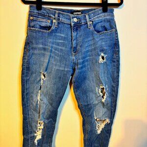 Express Super Skinny Stretch Mid-rise Distressed Jeans - Size 10R